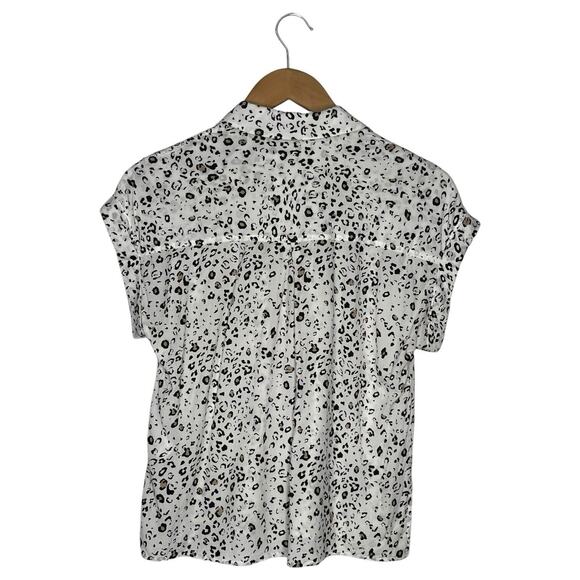 Rails Top Womens XS Leopard Print Short Cuffed Sleeve Button Up High Low White - Picture 8 of 13